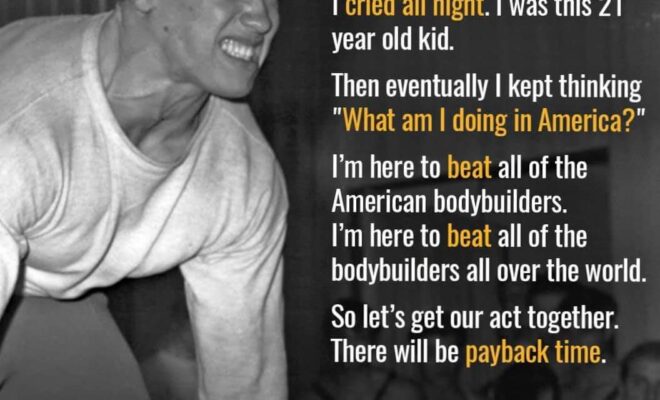 arnold schwarzenegger motivation "i was in this strange little hotel. i just lost the competition. i cried all night. i was this 21 year old kid. then eventually i kept thinking 'what am i doing in america?' i'm here to beat all of the american bodybuilders. i'm here to beat all of the bodybuilders all over th world. so let's get our act together. there will be payback time. "